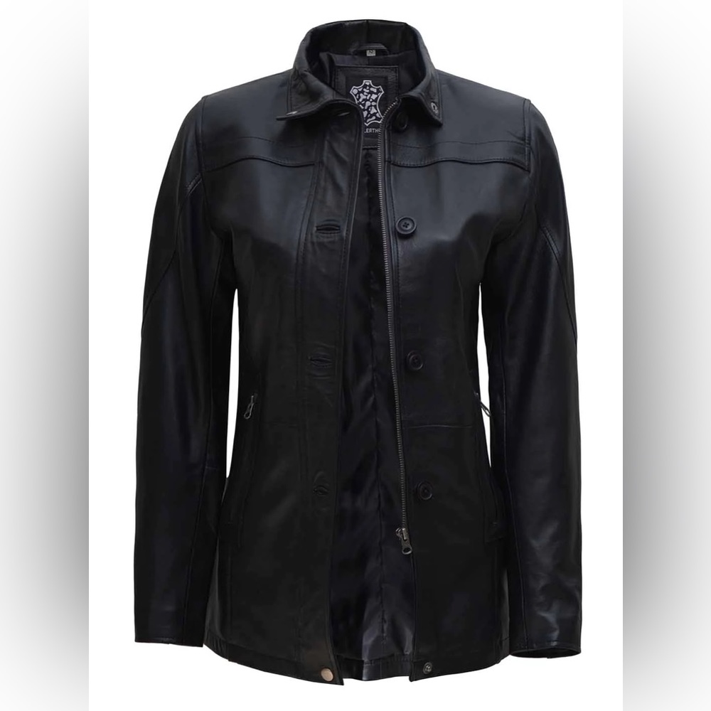 Bristol Women's Black Lambskin Leather Car Coat G93-4